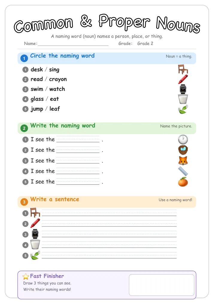 Common & Proper Nouns grammar worksheet for Grade 2