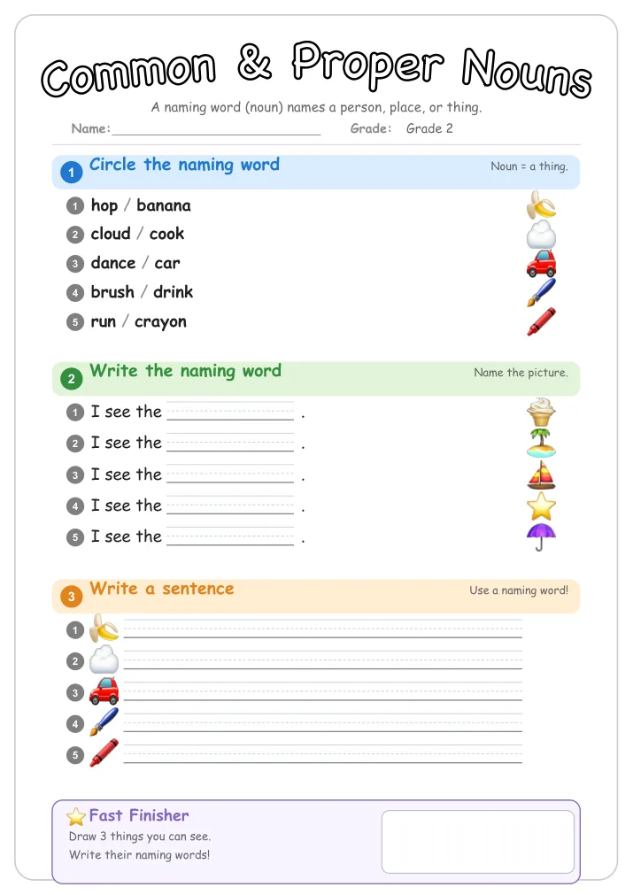 Common & Proper Nouns grammar worksheet for Grade 2