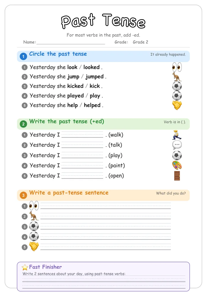 Past Tense grammar worksheet for Grade 2