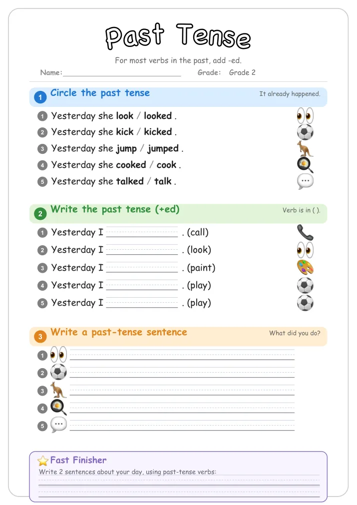 Past Tense grammar worksheet for Grade 2