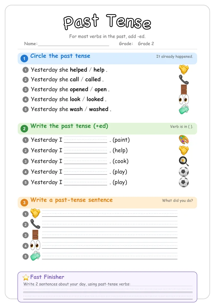 Past Tense grammar worksheet for Grade 2