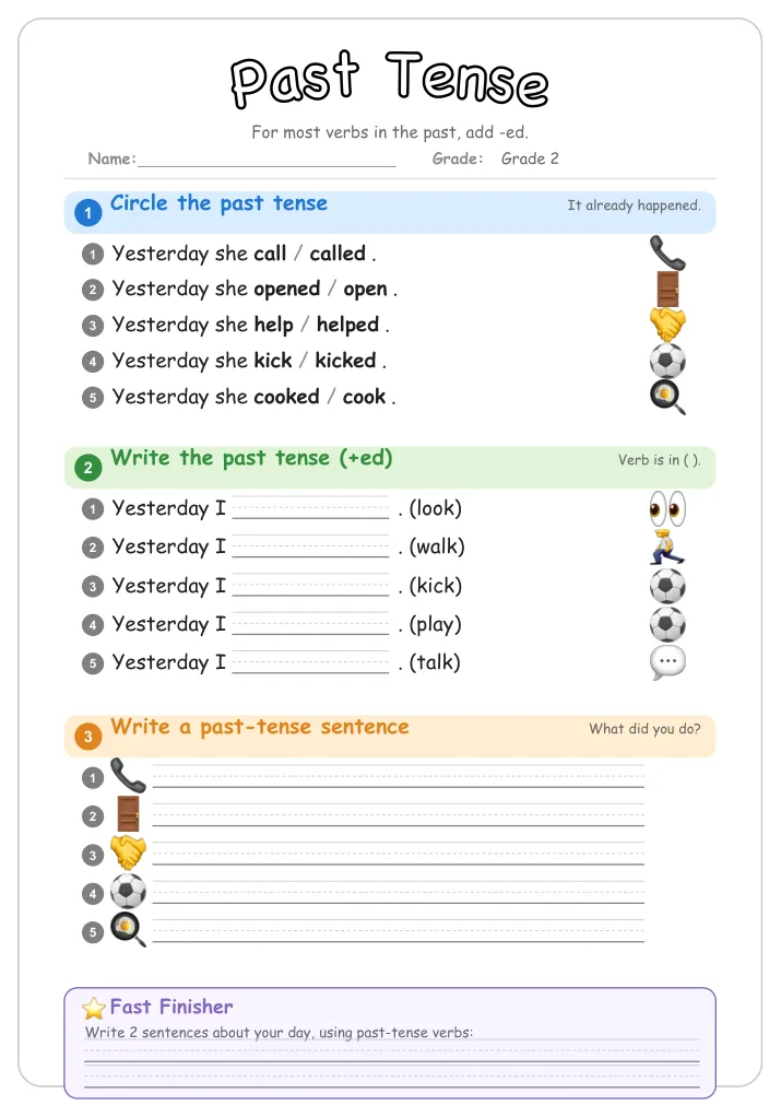 Past Tense grammar worksheet for Grade 2