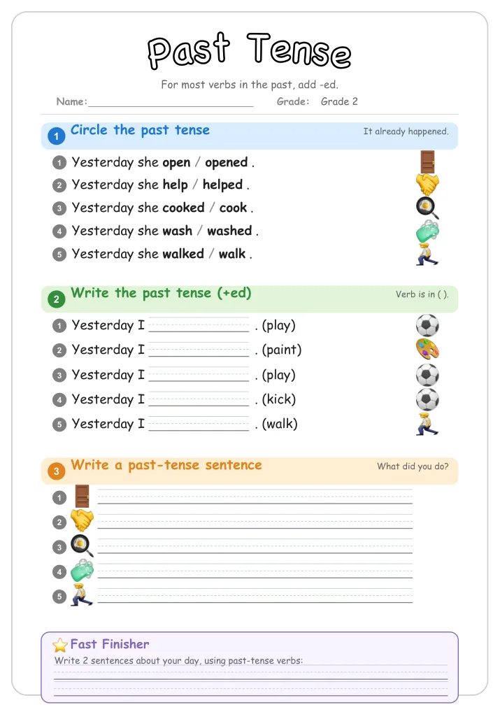 Past Tense grammar worksheet for Grade 2