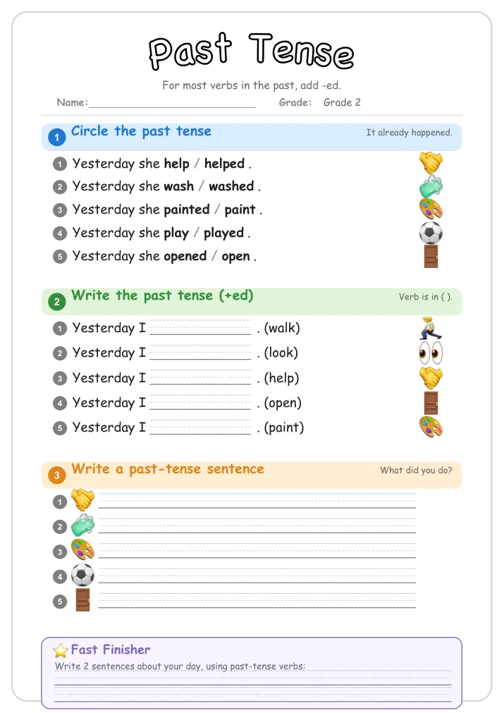 Past Tense grammar worksheet for Grade 2