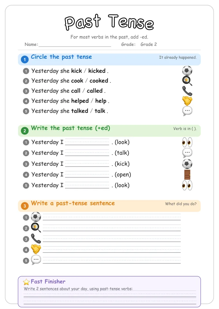 Past Tense grammar worksheet for Grade 2