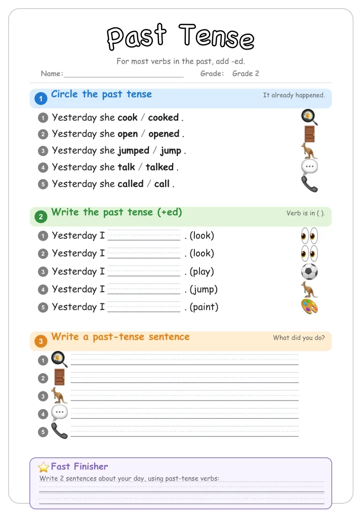 Past Tense grammar worksheet for Grade 2