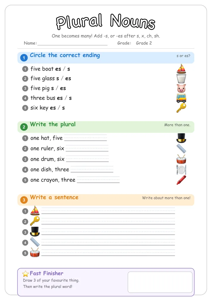 Plural Nouns grammar worksheet for Grade 2