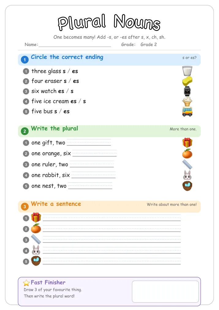 Plural Nouns grammar worksheet for Grade 2