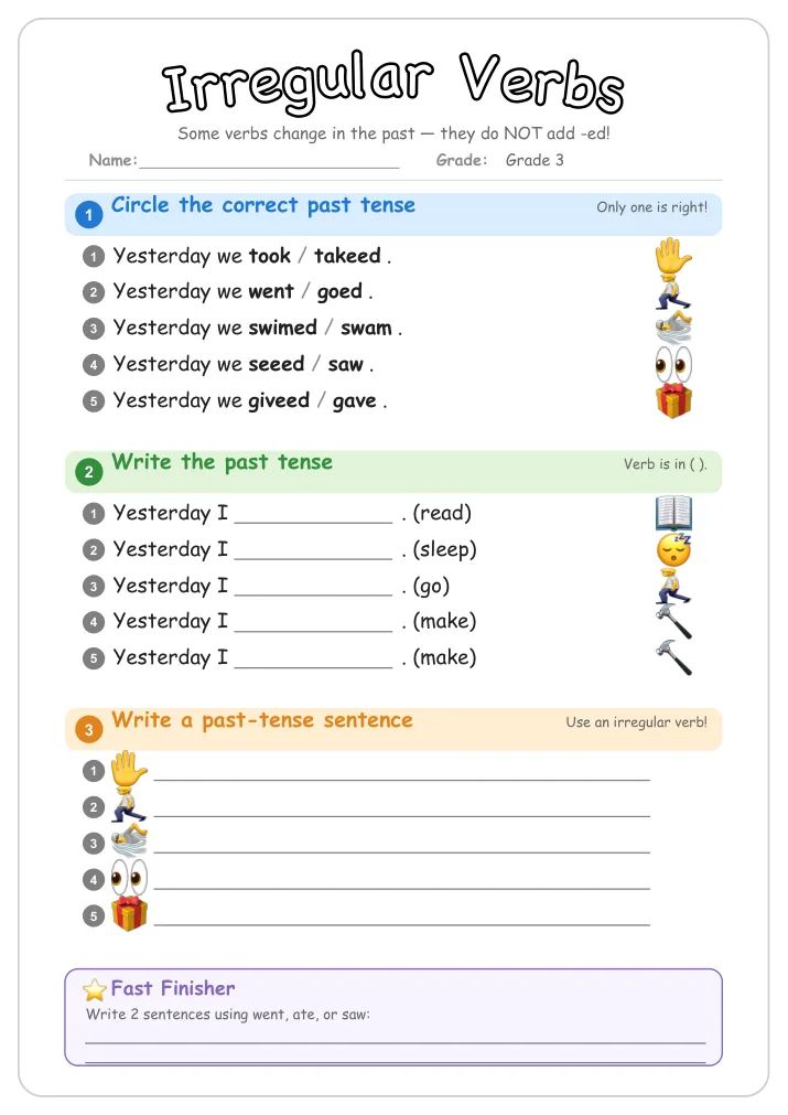 Irregular Verbs grammar worksheet for Grade 3