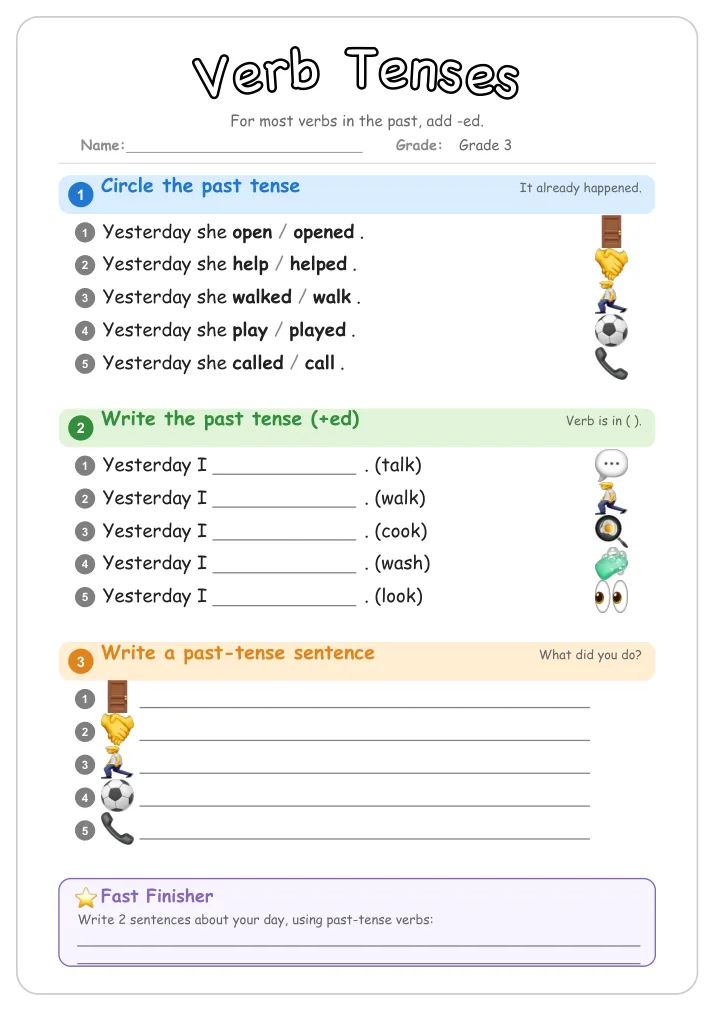 Verb Tenses grammar worksheet for Grade 3
