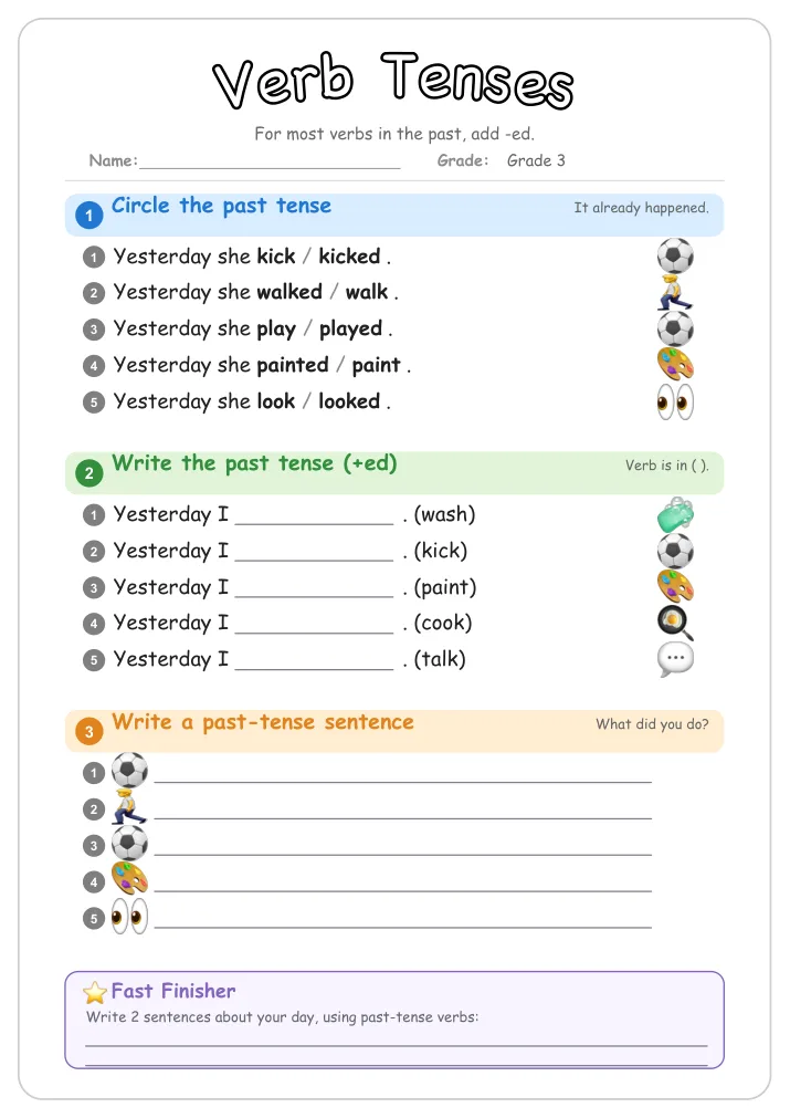 Verb Tenses grammar worksheet for Grade 3