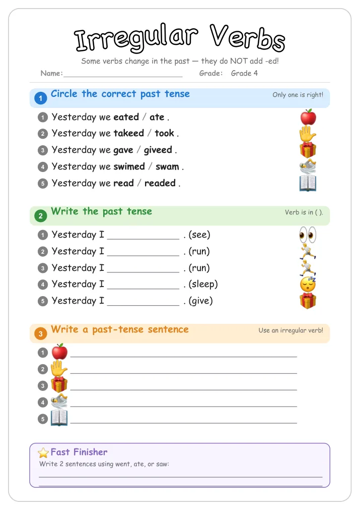 Irregular Verbs grammar worksheet for Grade 4