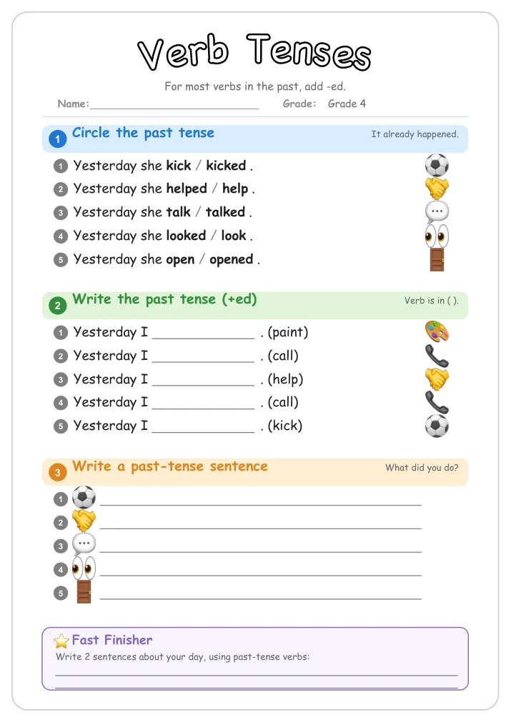 Verb Tenses grammar worksheet for Grade 4