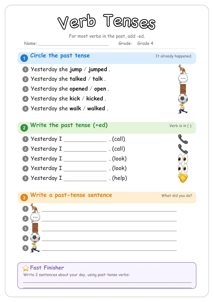 Verb Tenses grammar worksheet for Grade 4