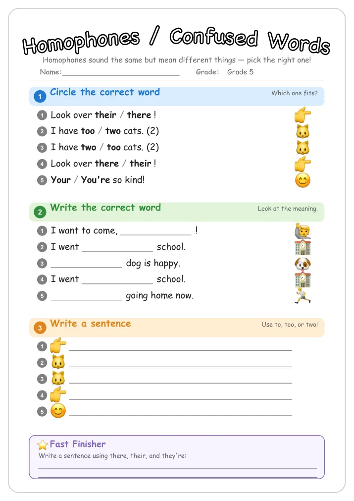 Homophones / Confused Words grammar worksheet for Grade 5