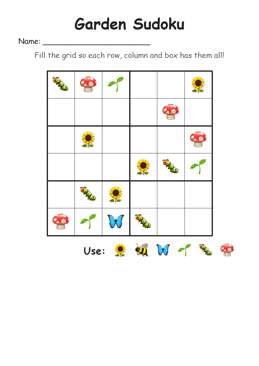 Garden Sudoku 6x6 (Grade 2) worksheet for Grade 2