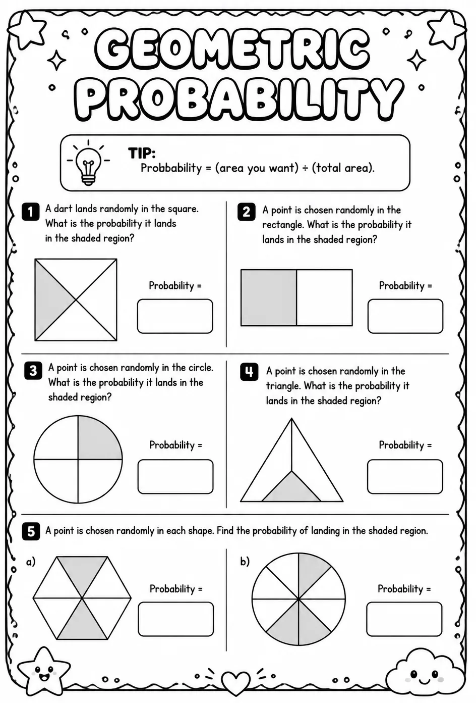 Geometric probability — free printable Geometry math worksheet