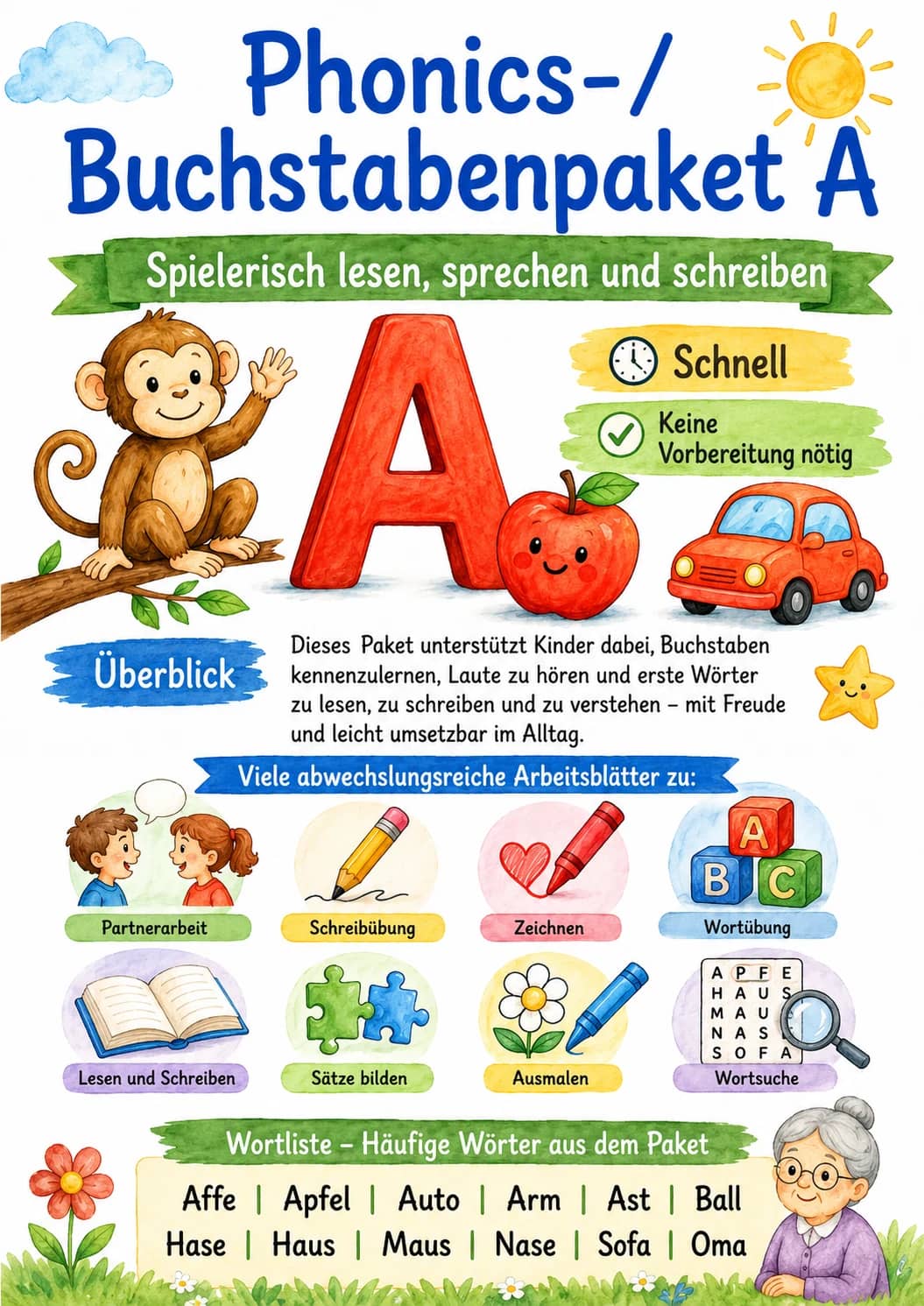 German Letter A Phonics Worksheets Pack printable worksheet pack preview from KiwiBee