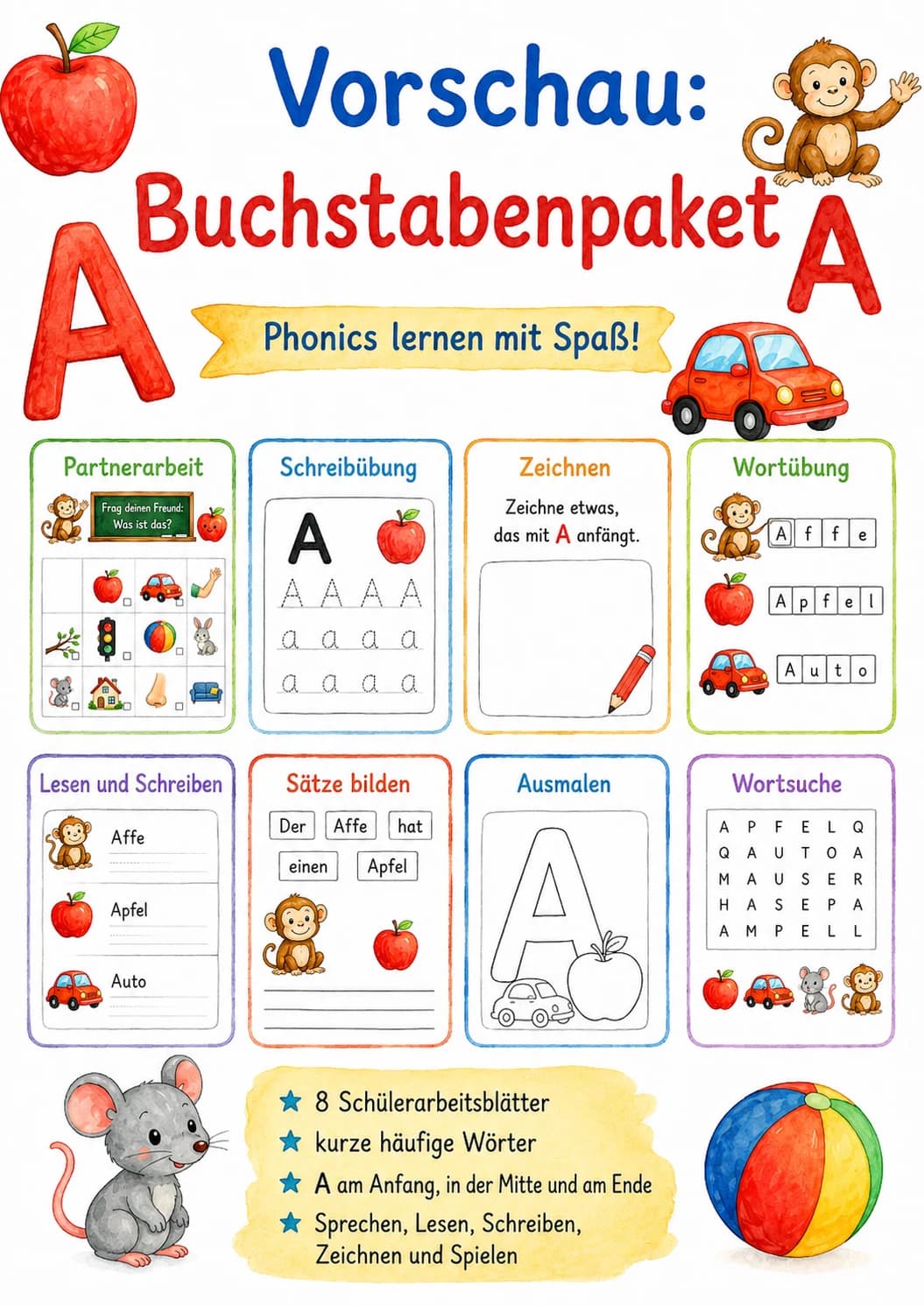German Letter A Phonics Worksheets Pack page 2 printable worksheet preview