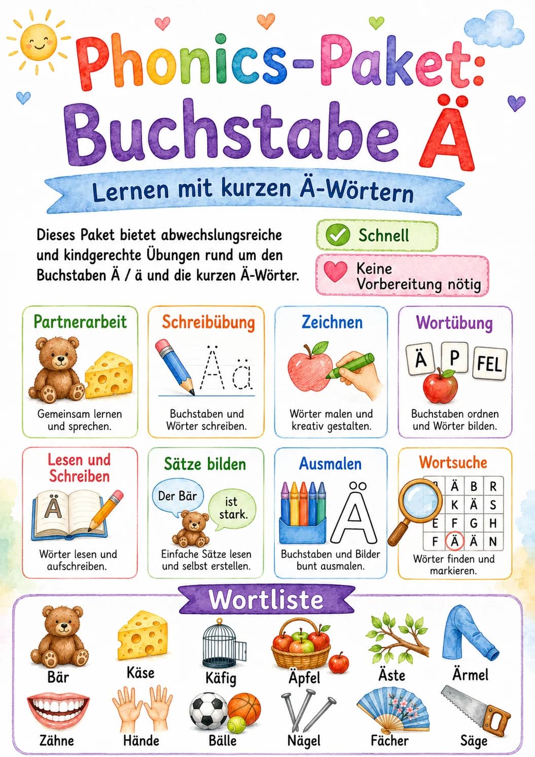 German Letter A Umlaut Phonics Worksheets Pack printable worksheet pack preview from KiwiBee
