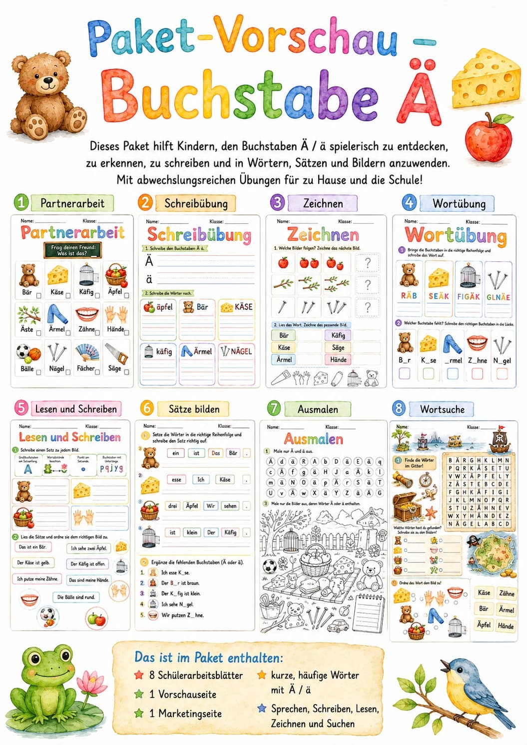 German Letter A Umlaut Phonics Worksheets Pack printable worksheet pack preview from KiwiBee
