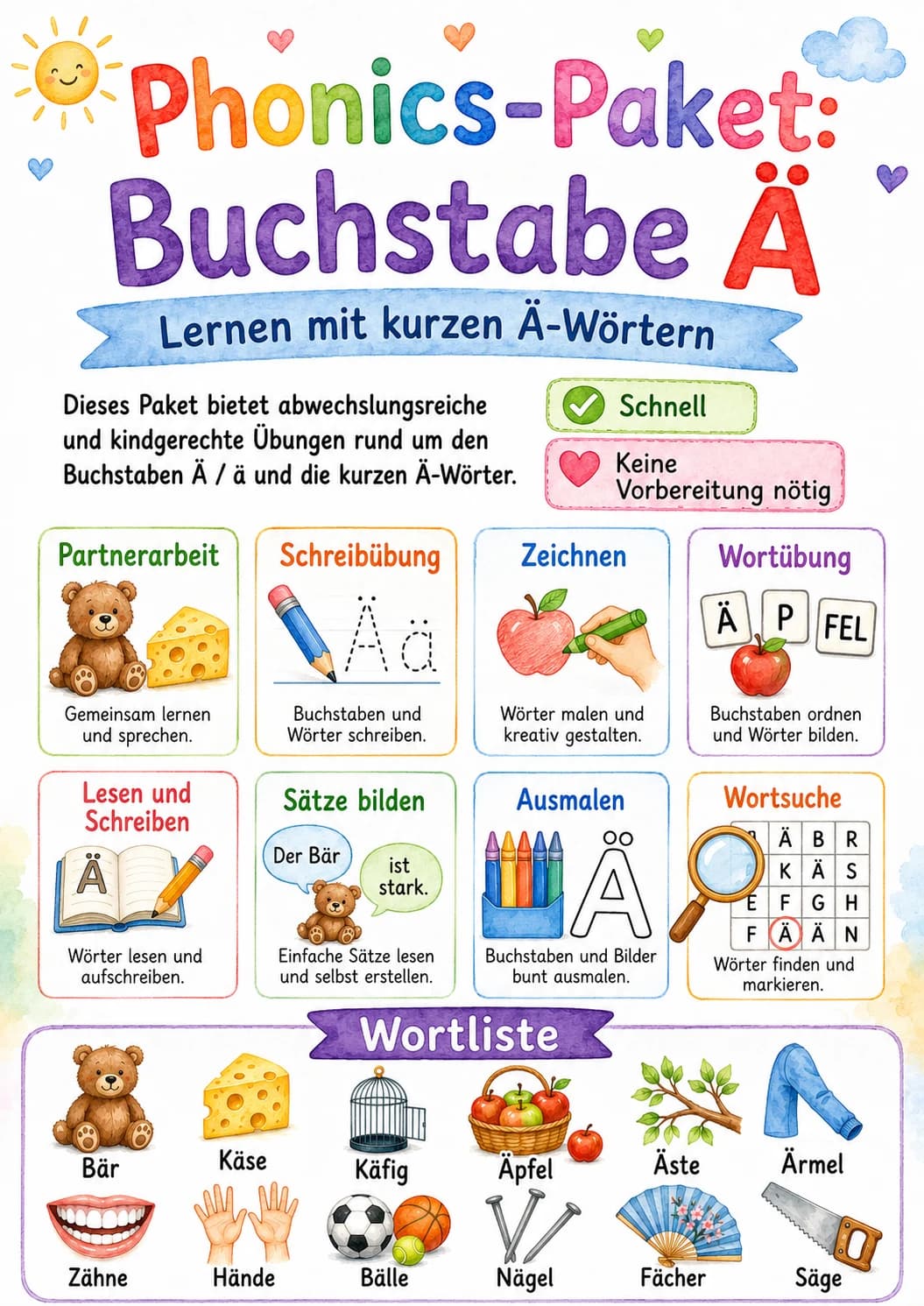 German Letter A Umlaut Phonics Worksheets Pack page 2 printable worksheet preview