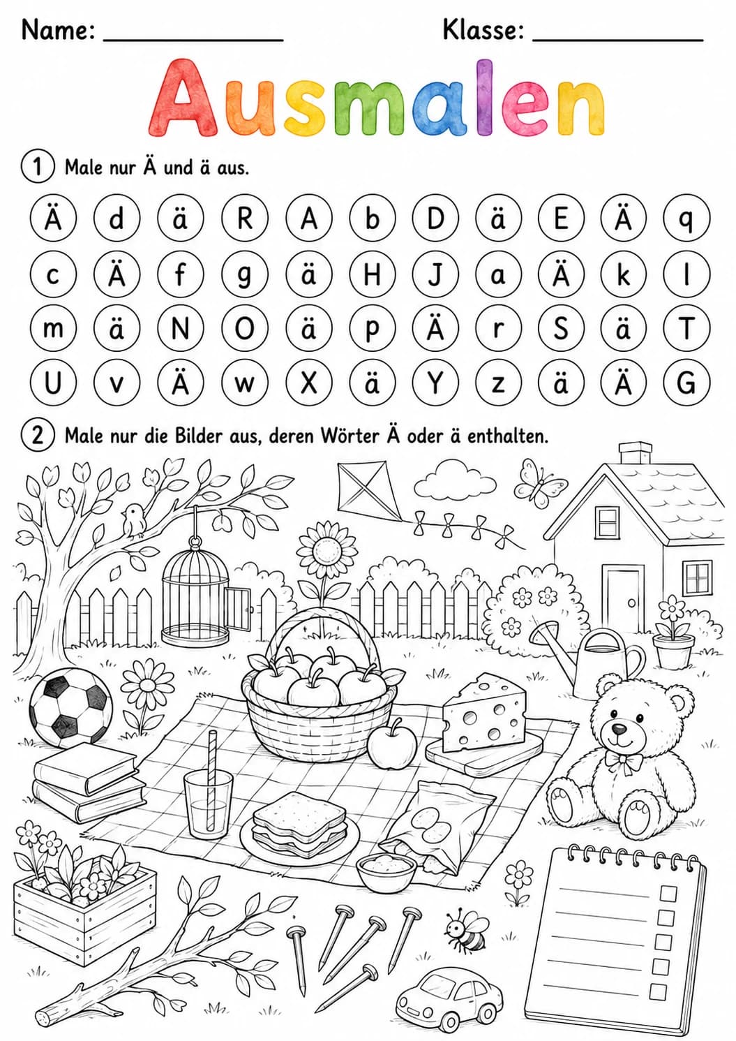 German Letter A Umlaut Phonics Worksheets Pack page 5 printable worksheet preview
