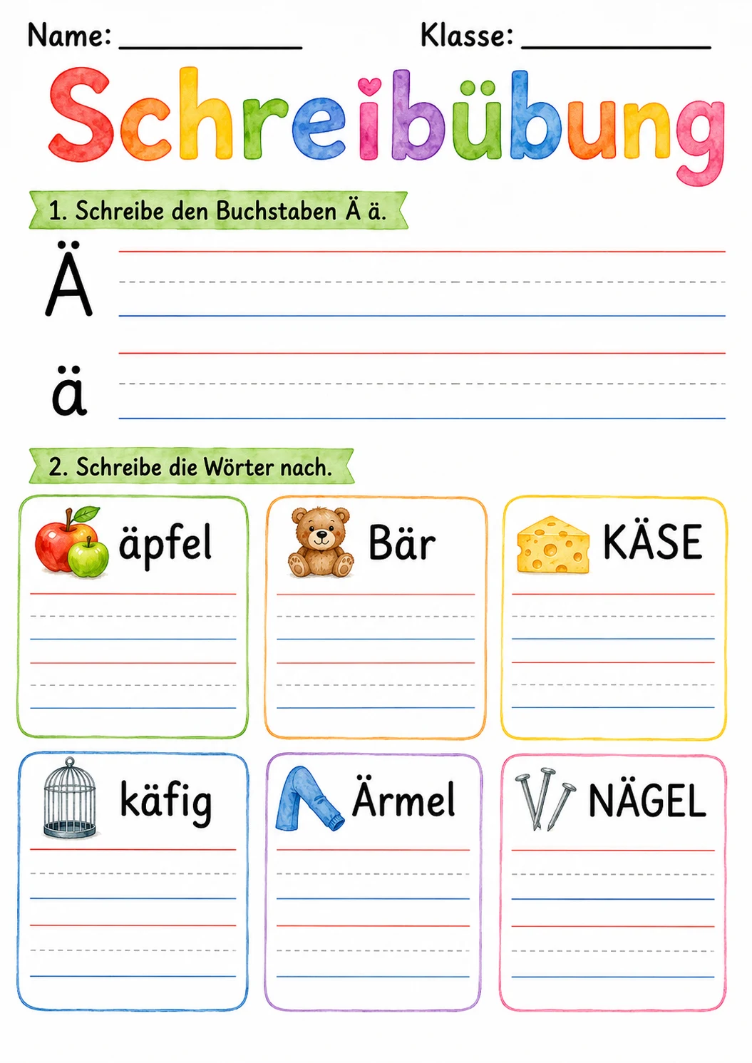 German Letter A Umlaut Phonics Worksheets Pack page 9 printable worksheet preview
