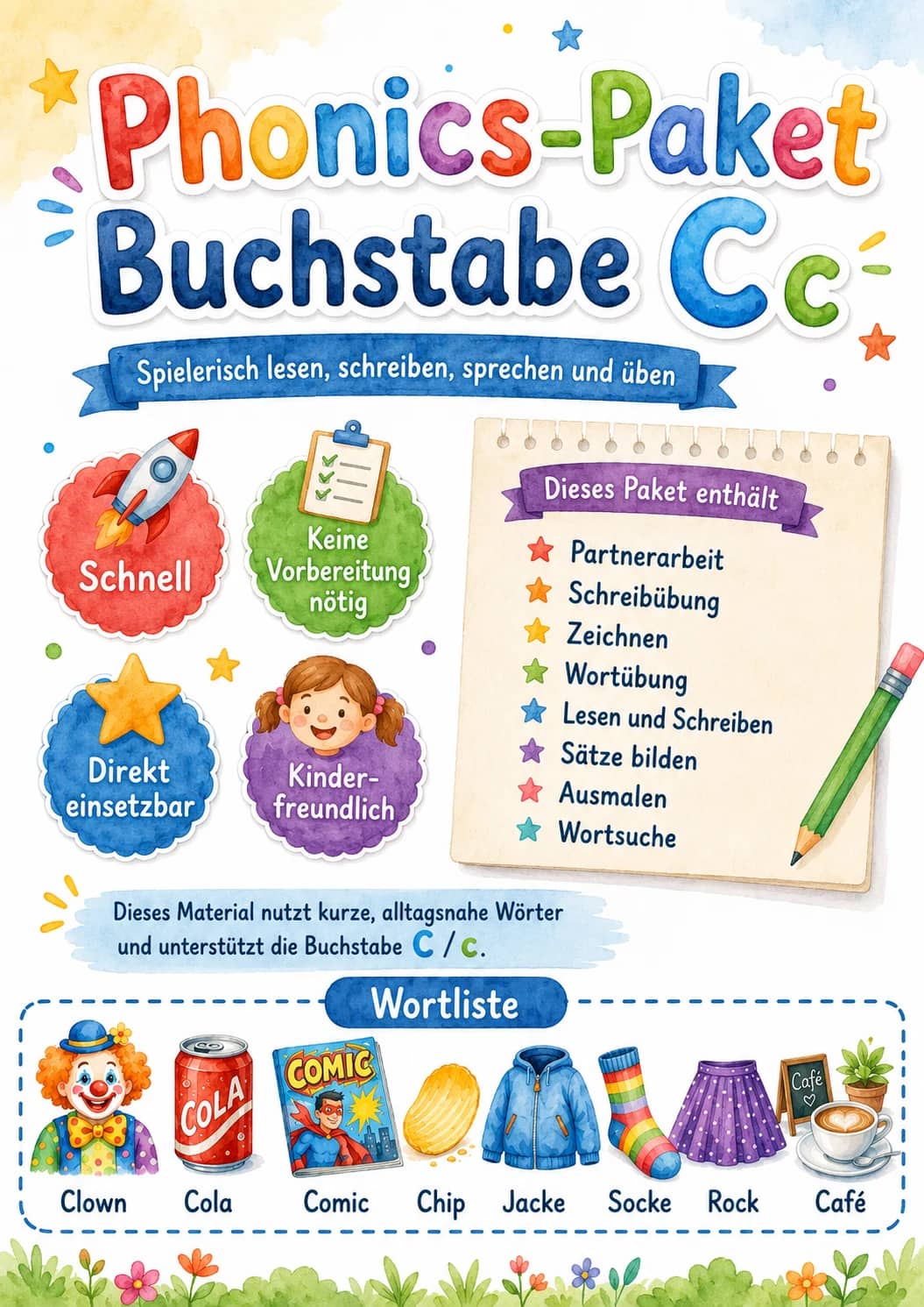 German Letter C Phonics Worksheets Pack printable worksheet pack preview from KiwiBee