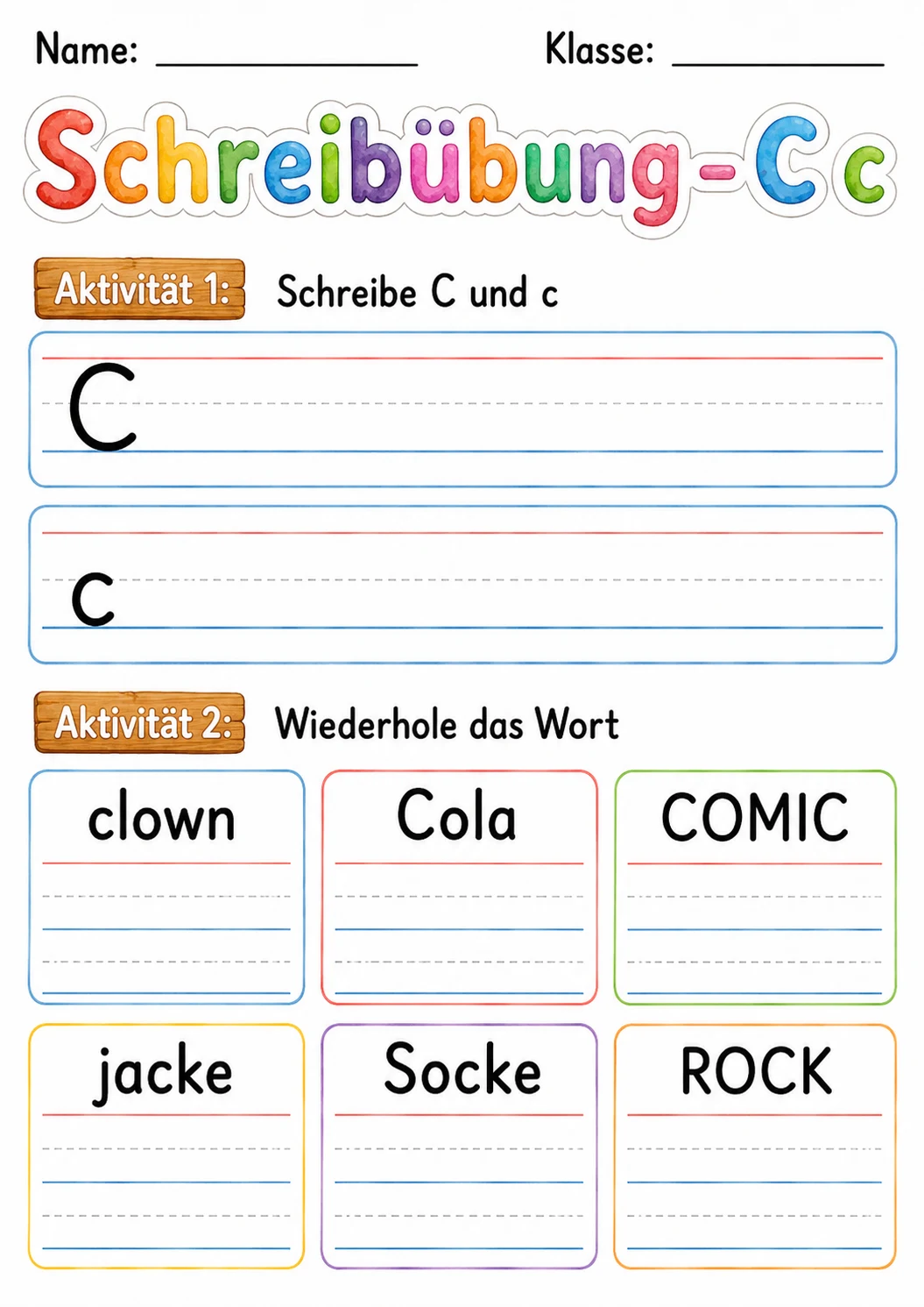 German Letter C Phonics Worksheets Pack page 5 printable worksheet preview