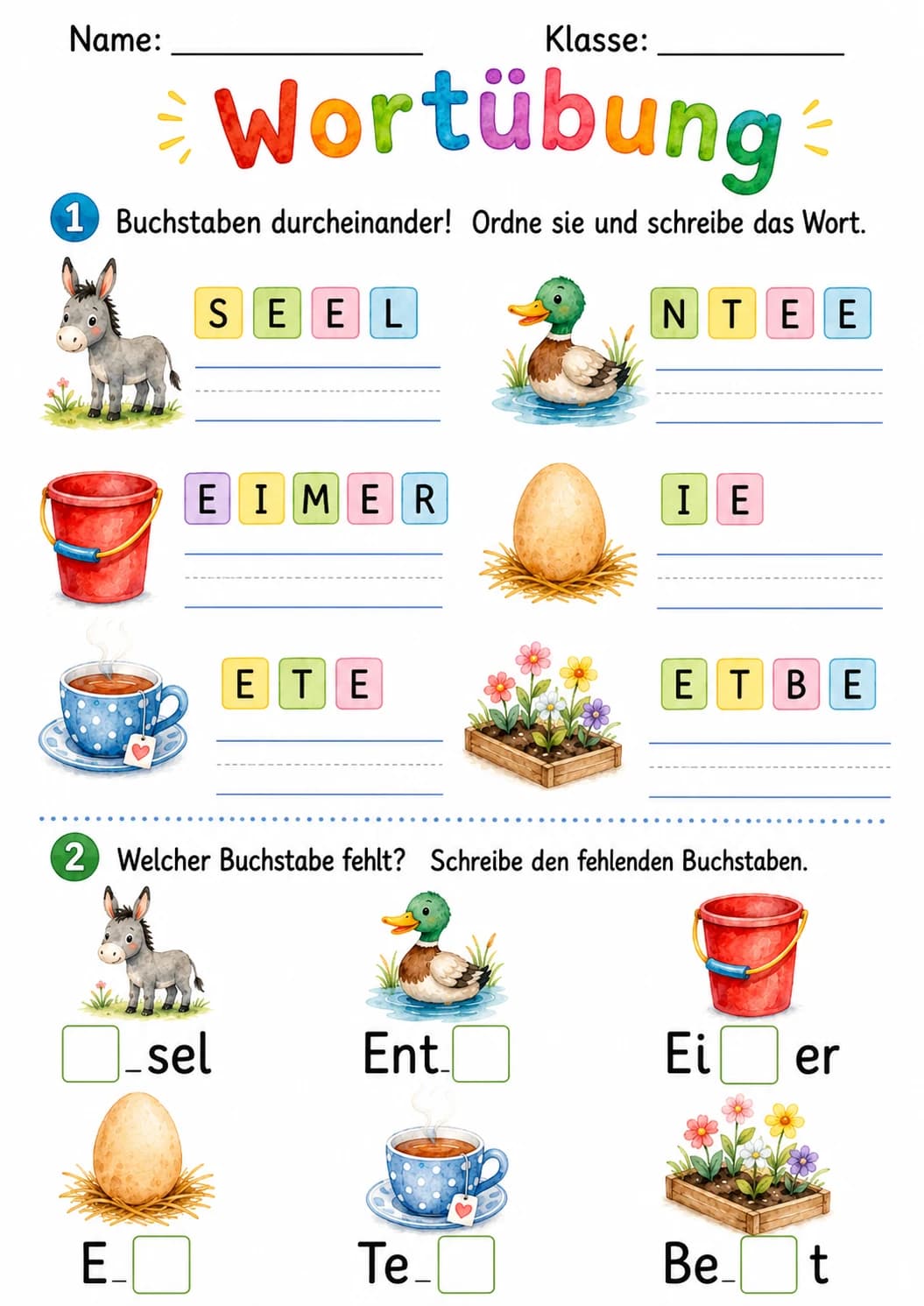 German Letter E Phonics Worksheets Pack page 7 printable worksheet preview