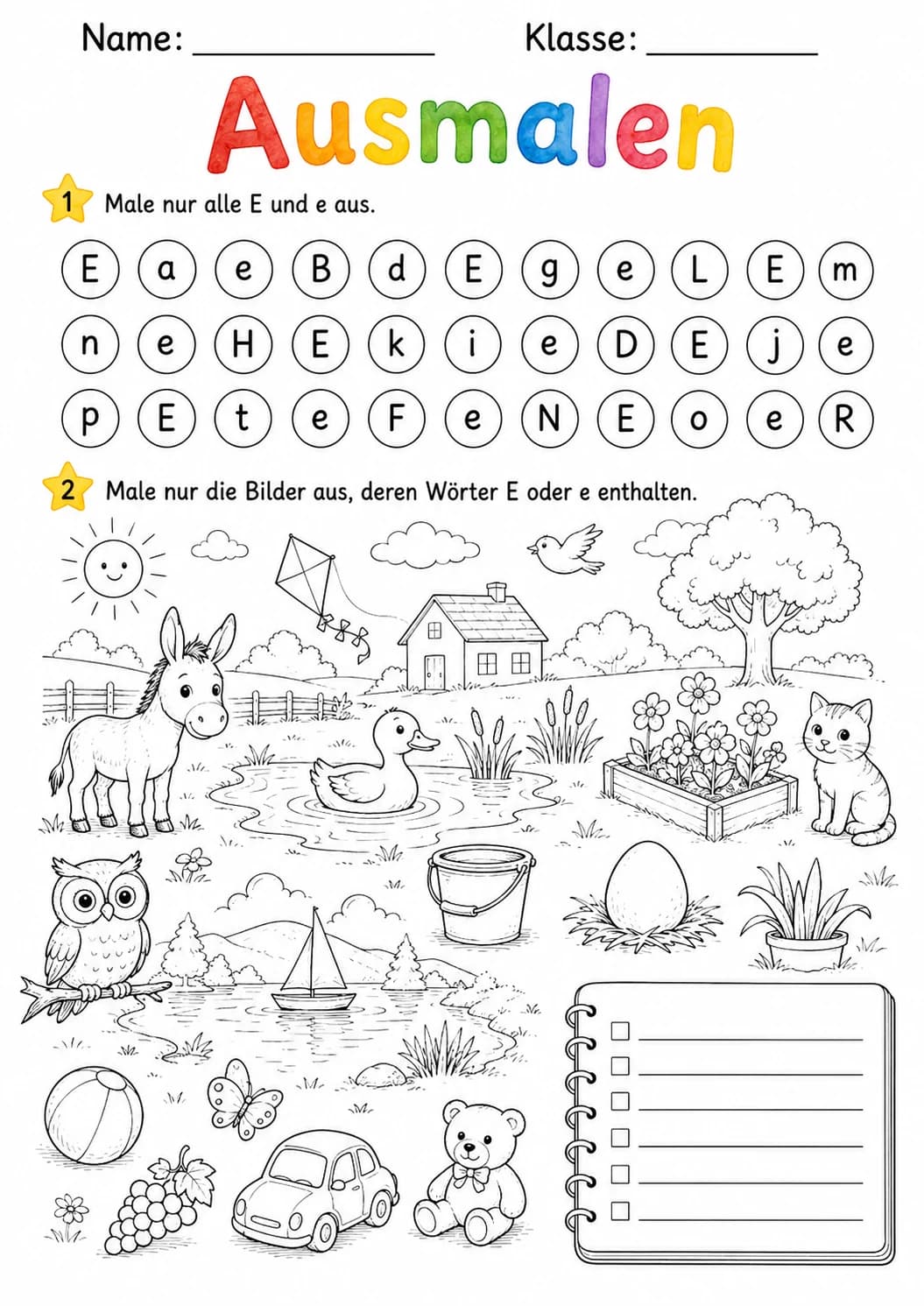 German Letter E Phonics Worksheets Pack page 9 printable worksheet preview