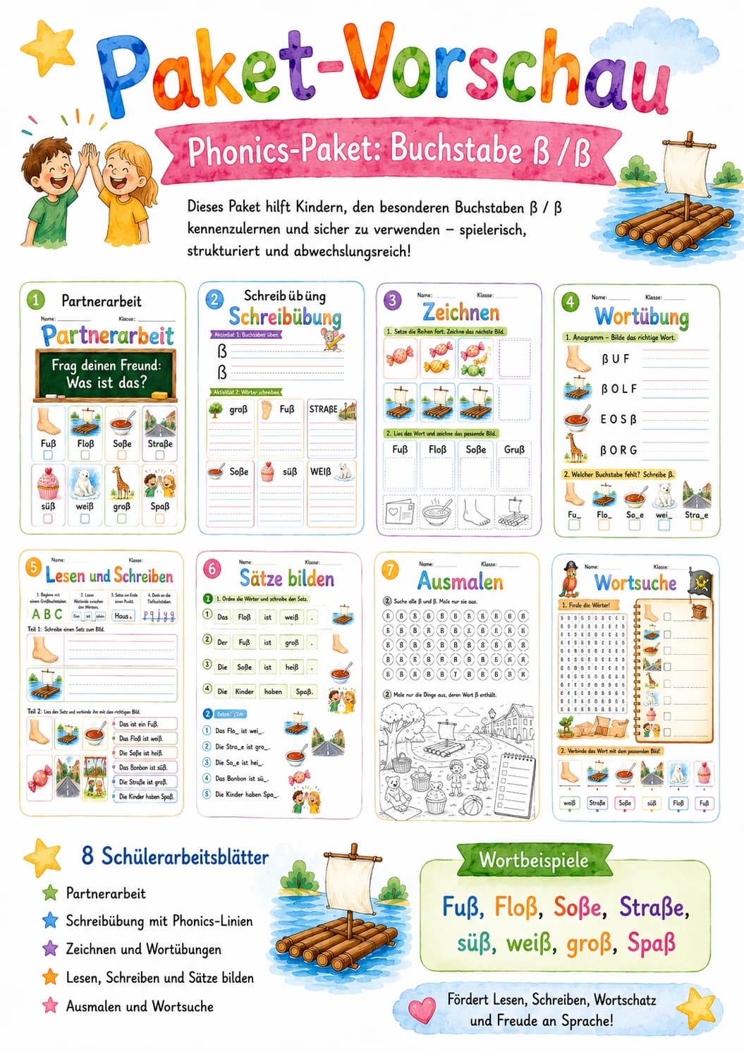 German Letter Eszett Phonics Worksheets Pack printable worksheet pack preview from KiwiBee