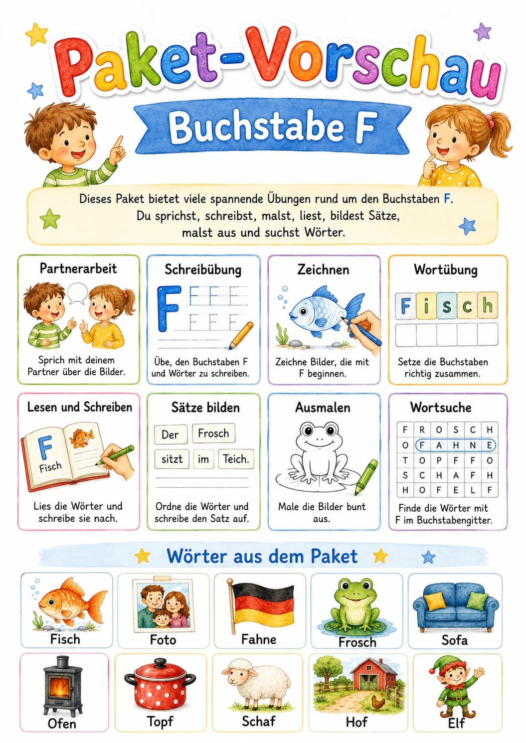 German Letter F Phonics Worksheets Pack page 2 printable worksheet preview