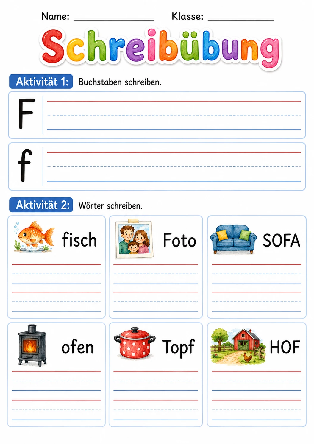 German Letter F Phonics Worksheets Pack page 7 printable worksheet preview
