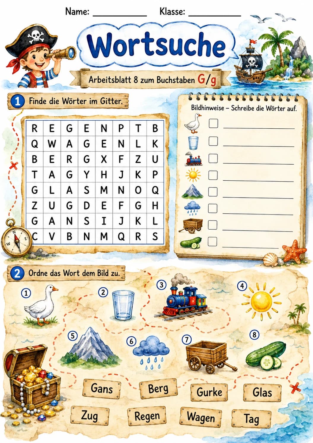 German Letter G Phonics Worksheets Pack page 2 printable worksheet preview