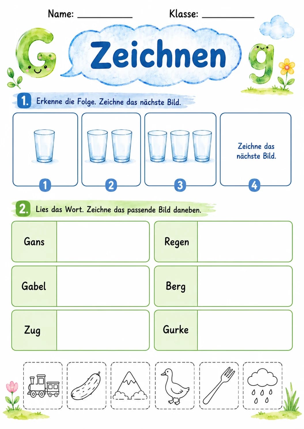 German Letter G Phonics Worksheets Pack page 3 printable worksheet preview