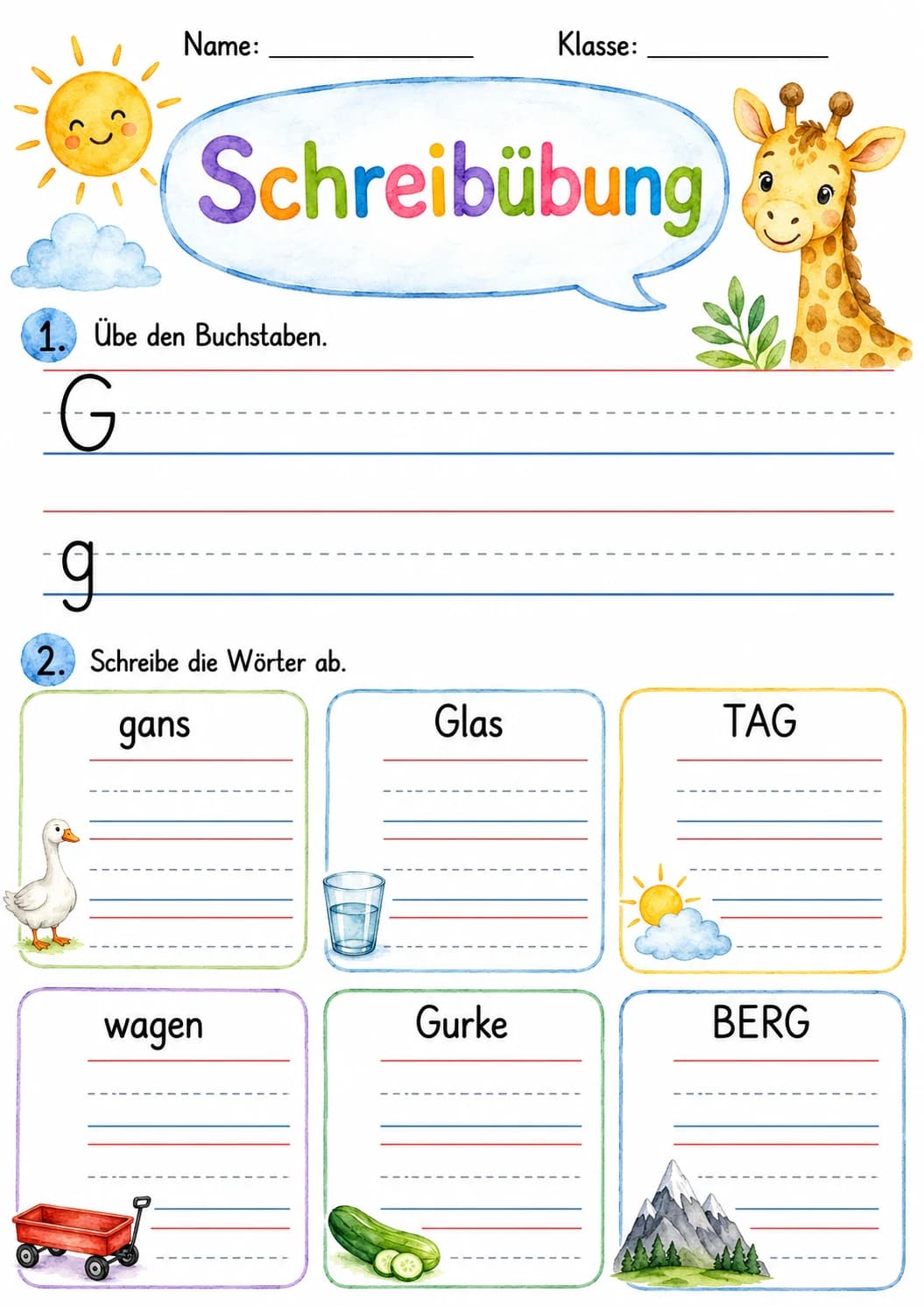 German Letter G Phonics Worksheets Pack page 8 printable worksheet preview
