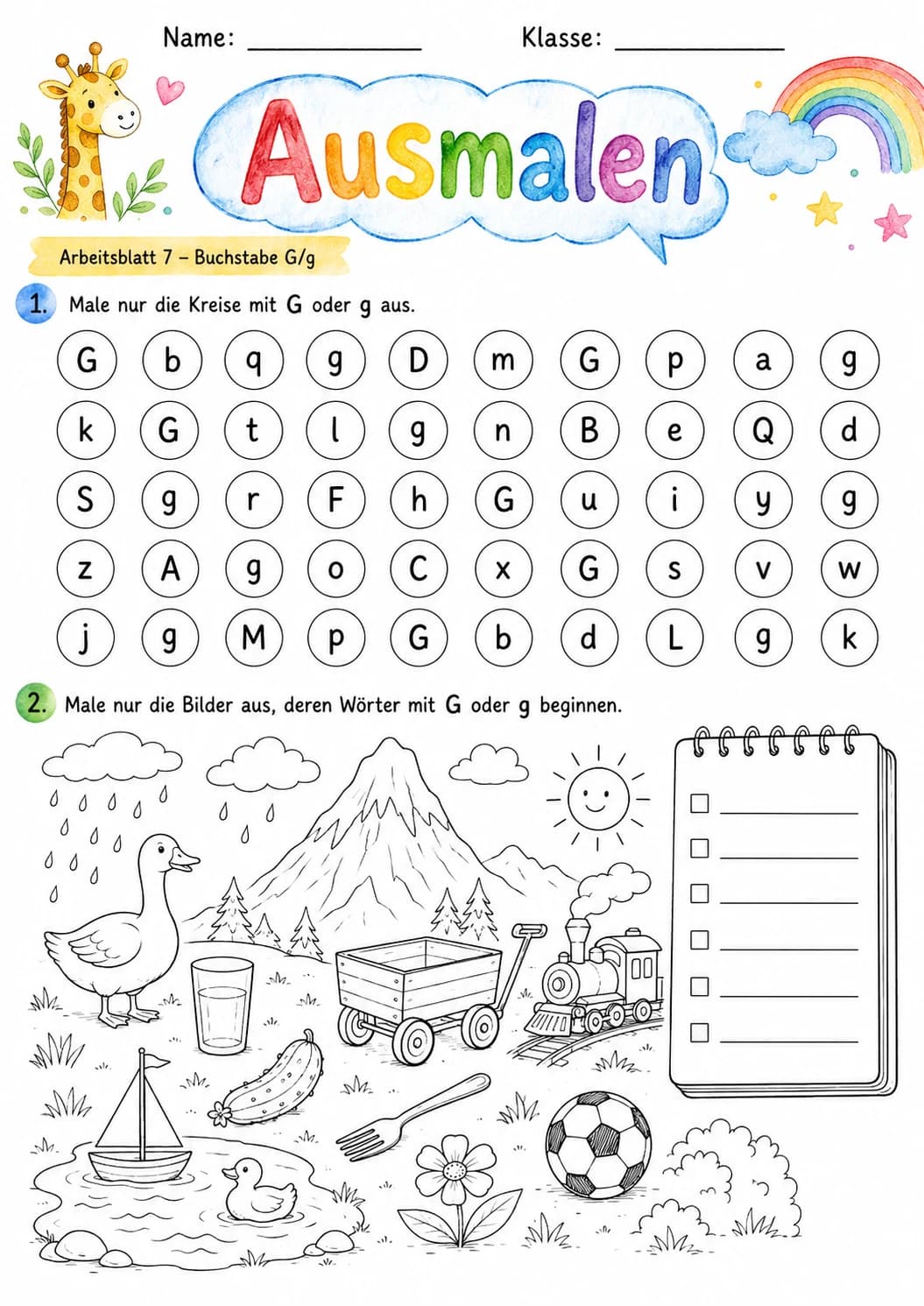 German Letter G Phonics Worksheets Pack page 9 printable worksheet preview