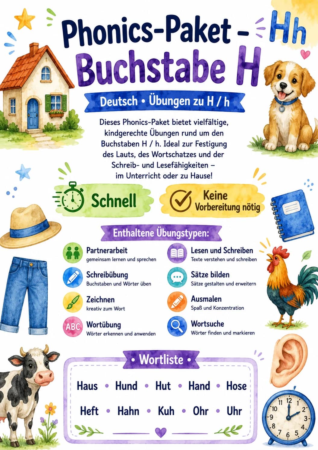 German Letter H Phonics Worksheets Pack printable worksheet pack preview from KiwiBee