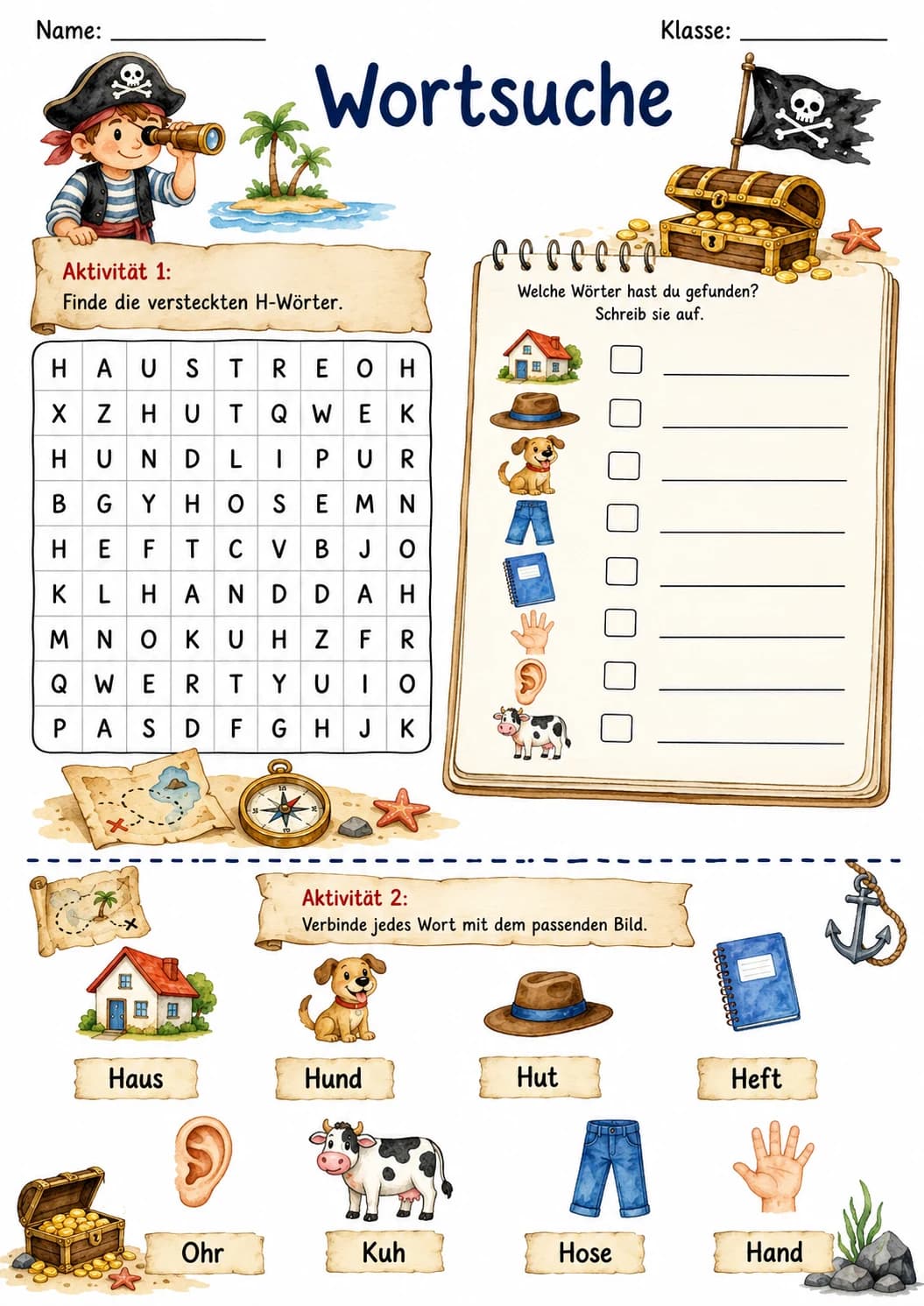 German Letter H Phonics Worksheets Pack page 2 printable worksheet preview