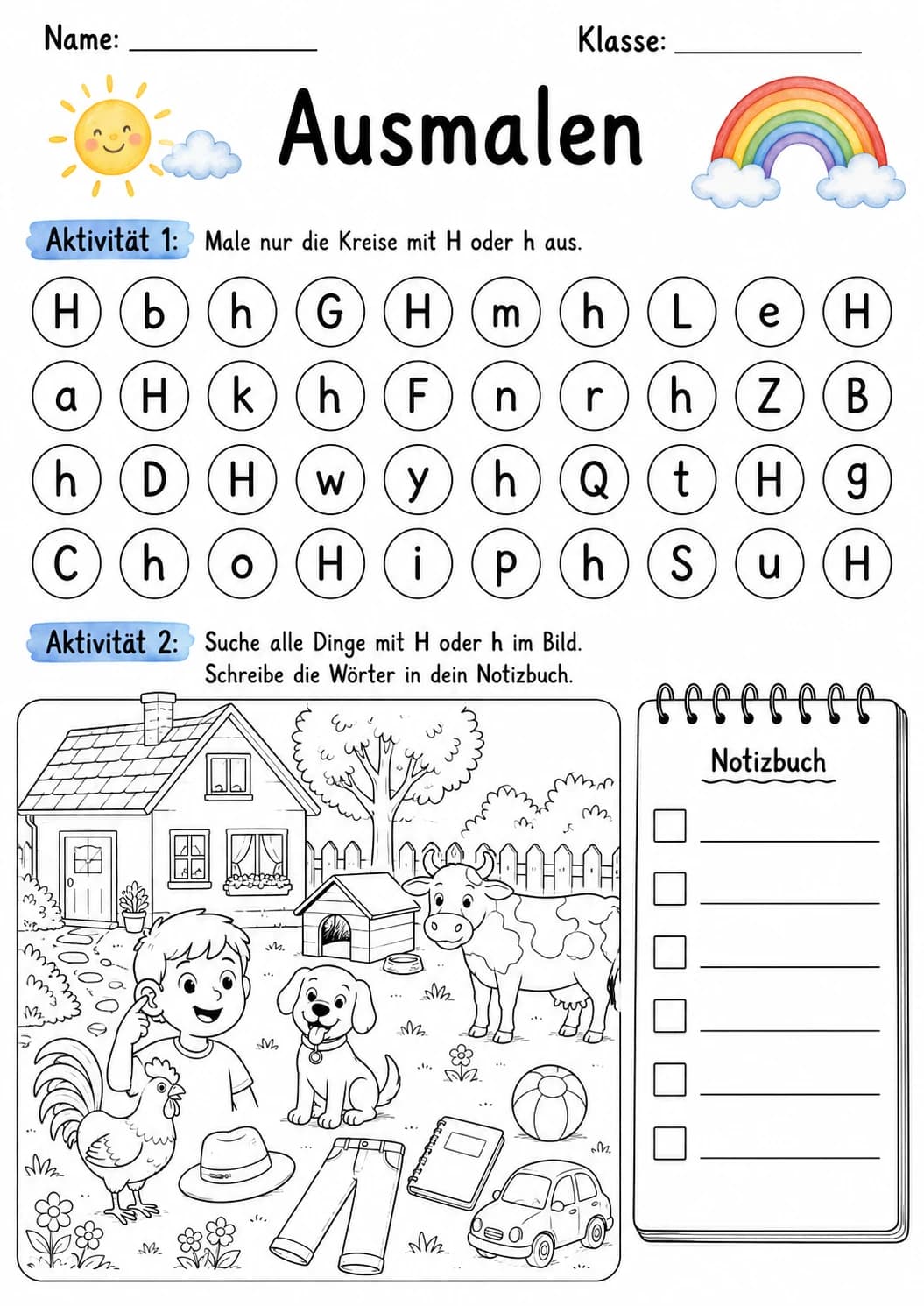 German Letter H Phonics Worksheets Pack page 3 printable worksheet preview