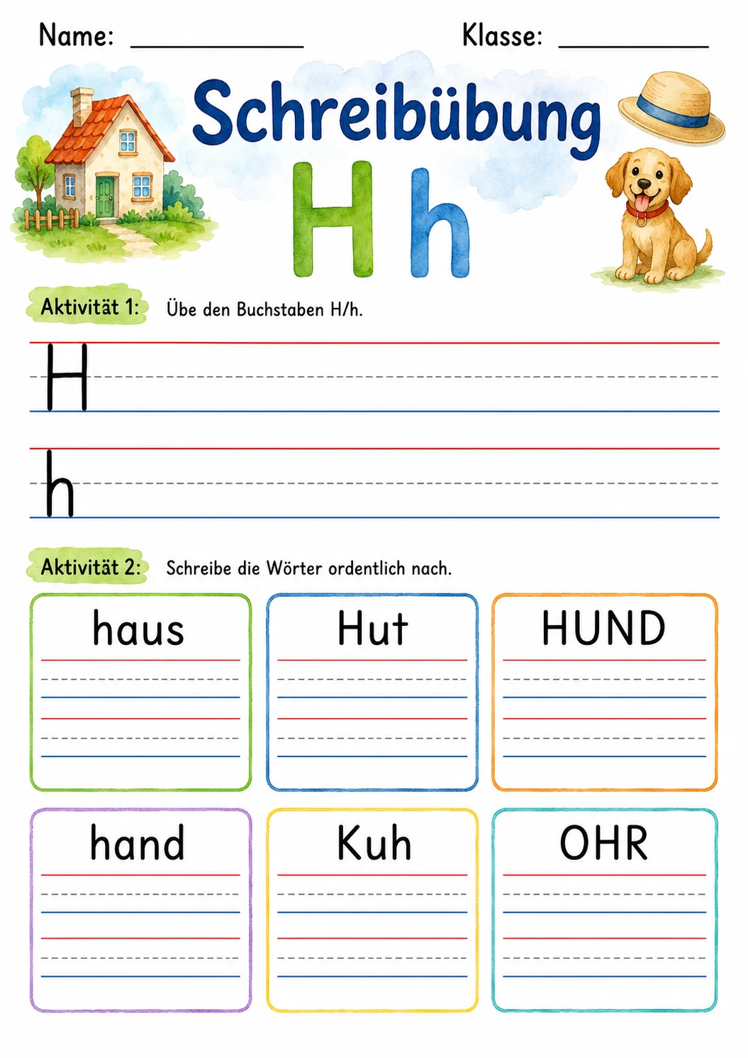 German Letter H Phonics Worksheets Pack page 4 printable worksheet preview