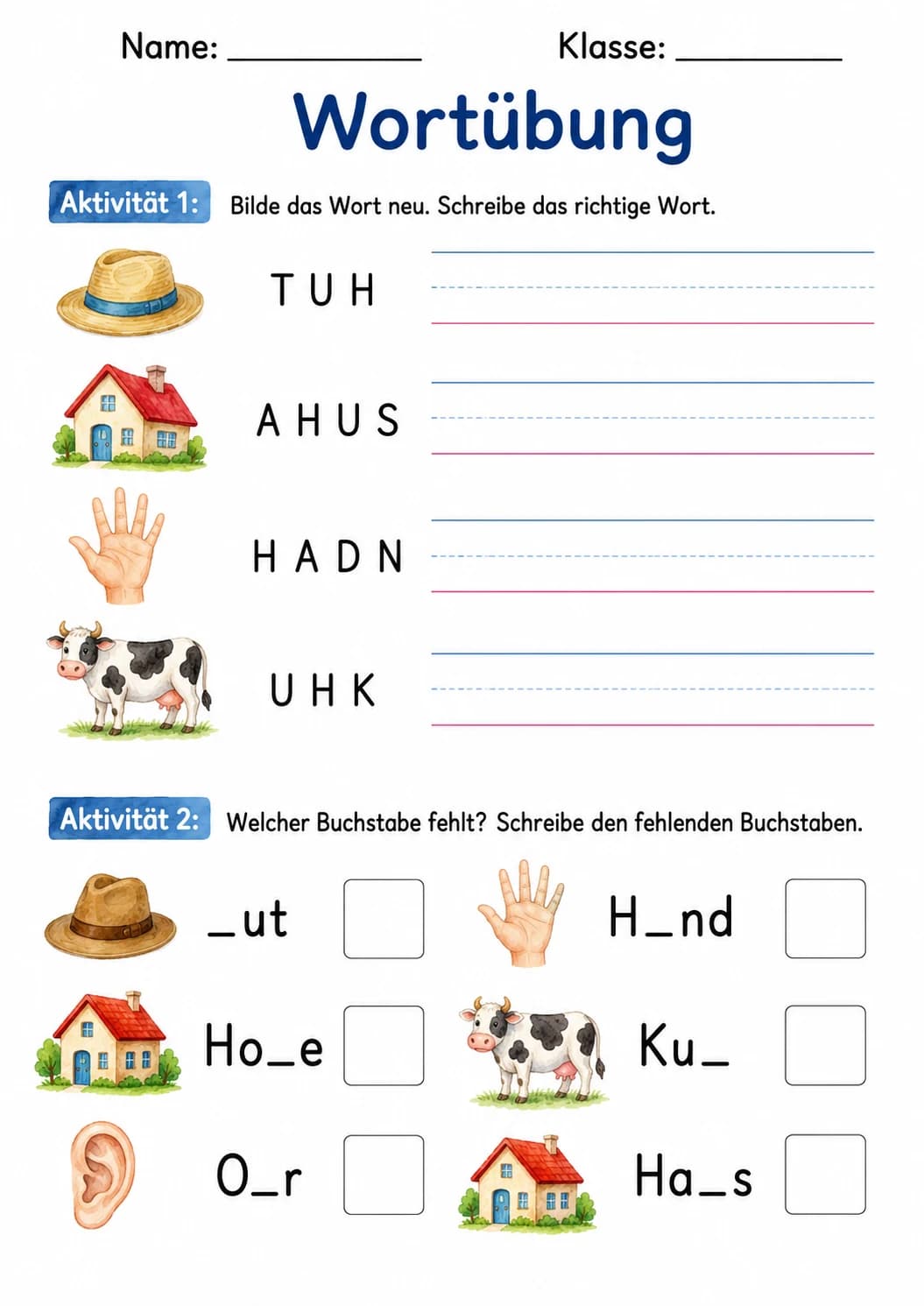 German Letter H Phonics Worksheets Pack page 6 printable worksheet preview
