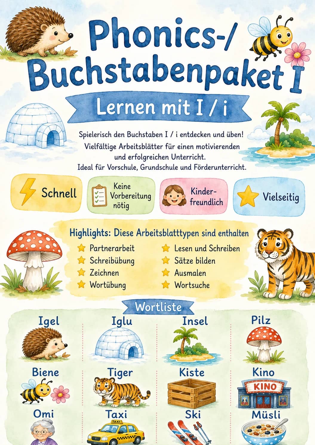 German Letter I Phonics Worksheets Pack printable worksheet pack preview from KiwiBee