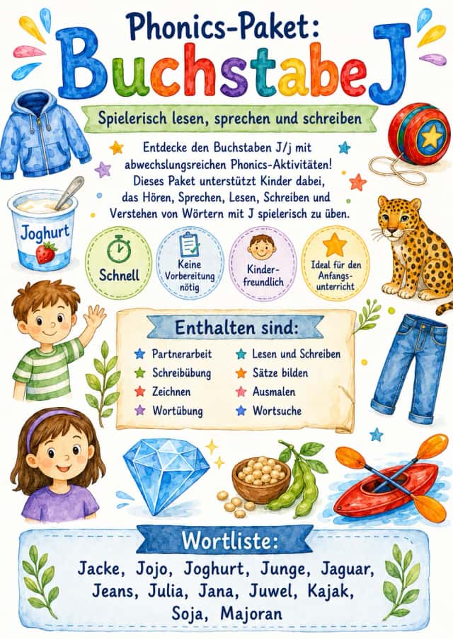 German Letter J Phonics Worksheets Pack