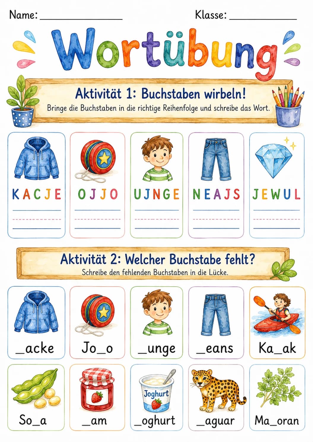 German Letter J Phonics Worksheets Pack page 10 printable worksheet preview