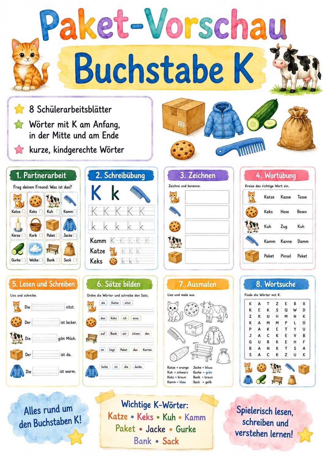 German Letter K Phonics Worksheets Pack page 4 printable worksheet preview