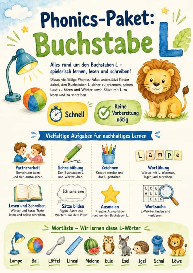 German Letter L Phonics Worksheets Pack