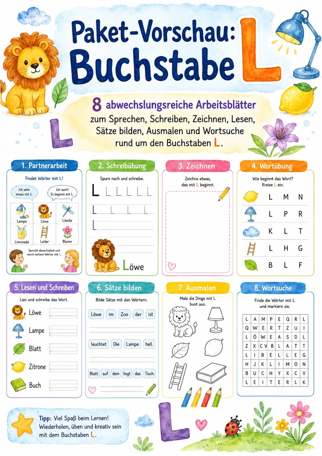 German Letter L Phonics Worksheets Pack page 4 printable worksheet preview